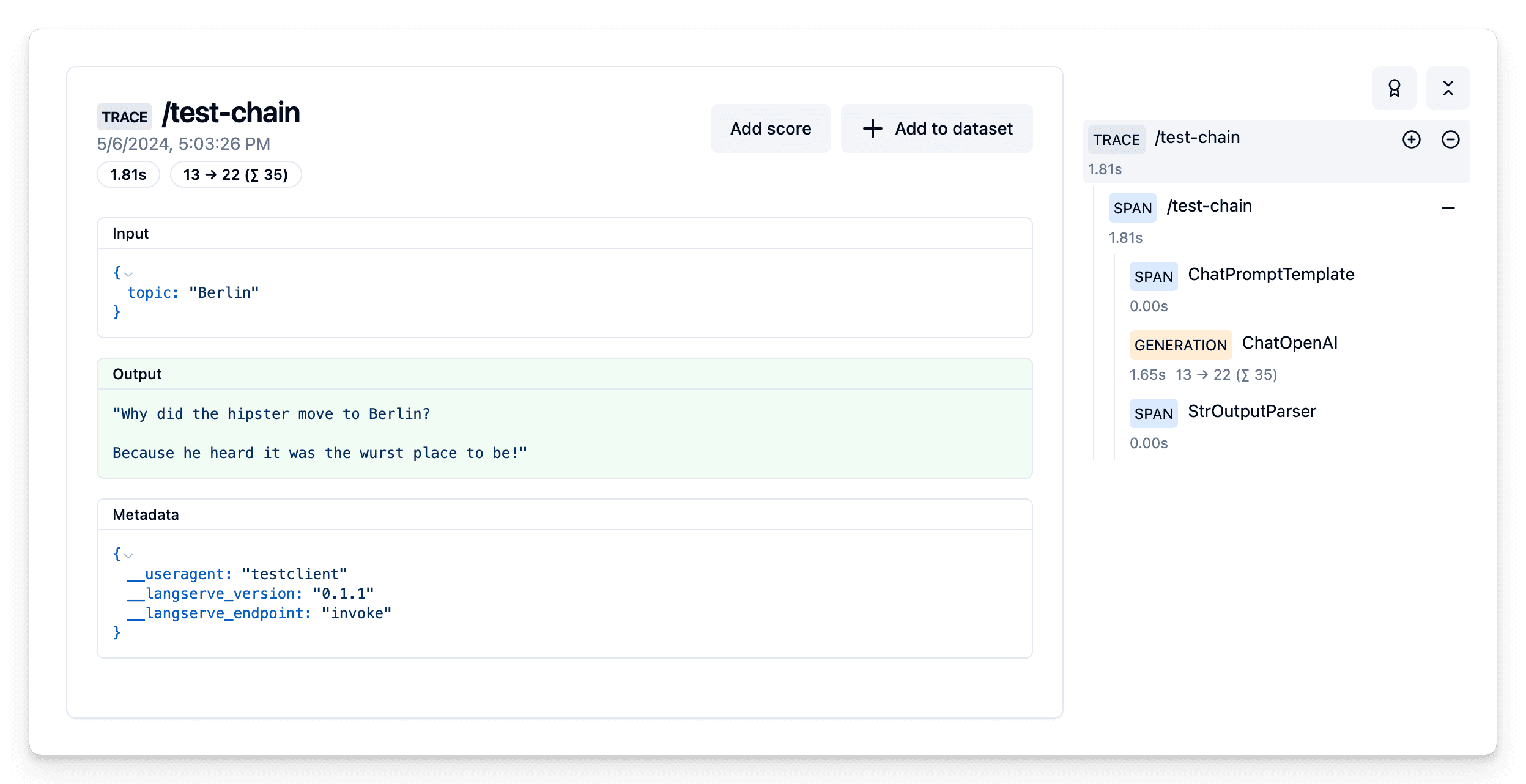 Trace of Langserve LCEL Example